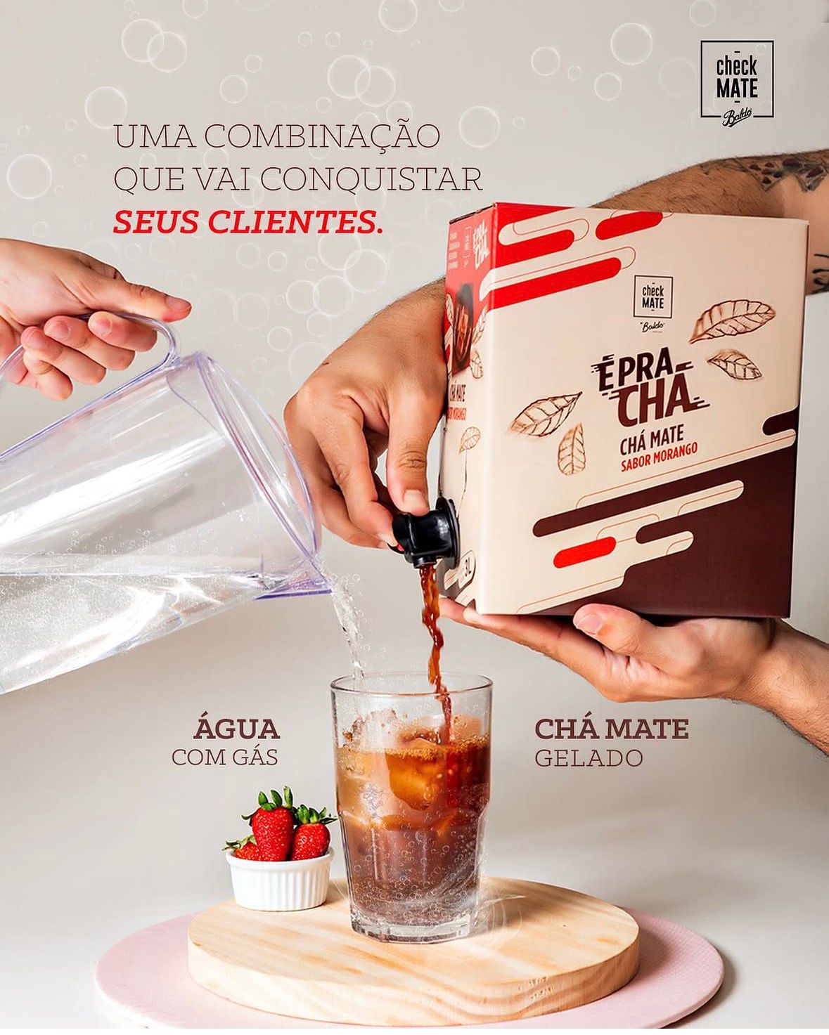 Xarope de Chá Mate sabor MORANGO Concentrado É Pra Chá 3 Litros - RENTE ATÉ 18 LITROS