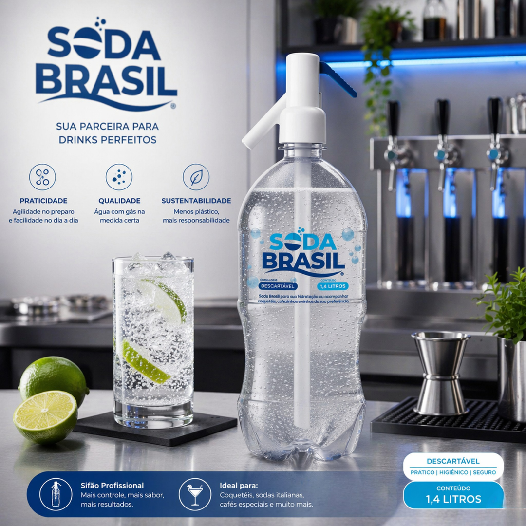 Água com Gás Soda Brasil 1,4L Gaseificada Premium com Mais Gás - Fardo com 6 UN