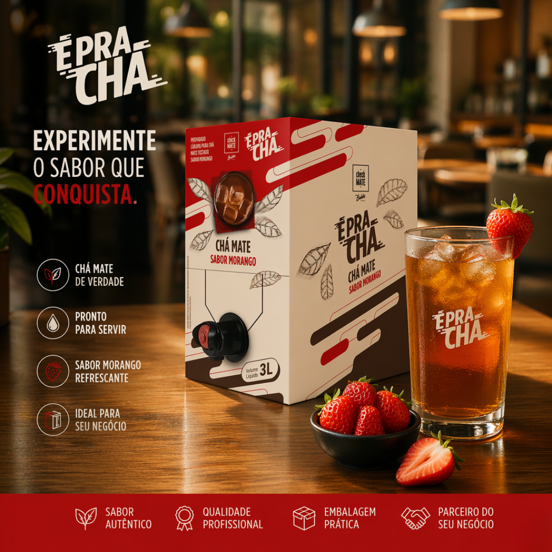 Xarope de Chá Mate sabor MORANGO Concentrado É Pra Chá 3 Litros - RENTE ATÉ 18 LITROS