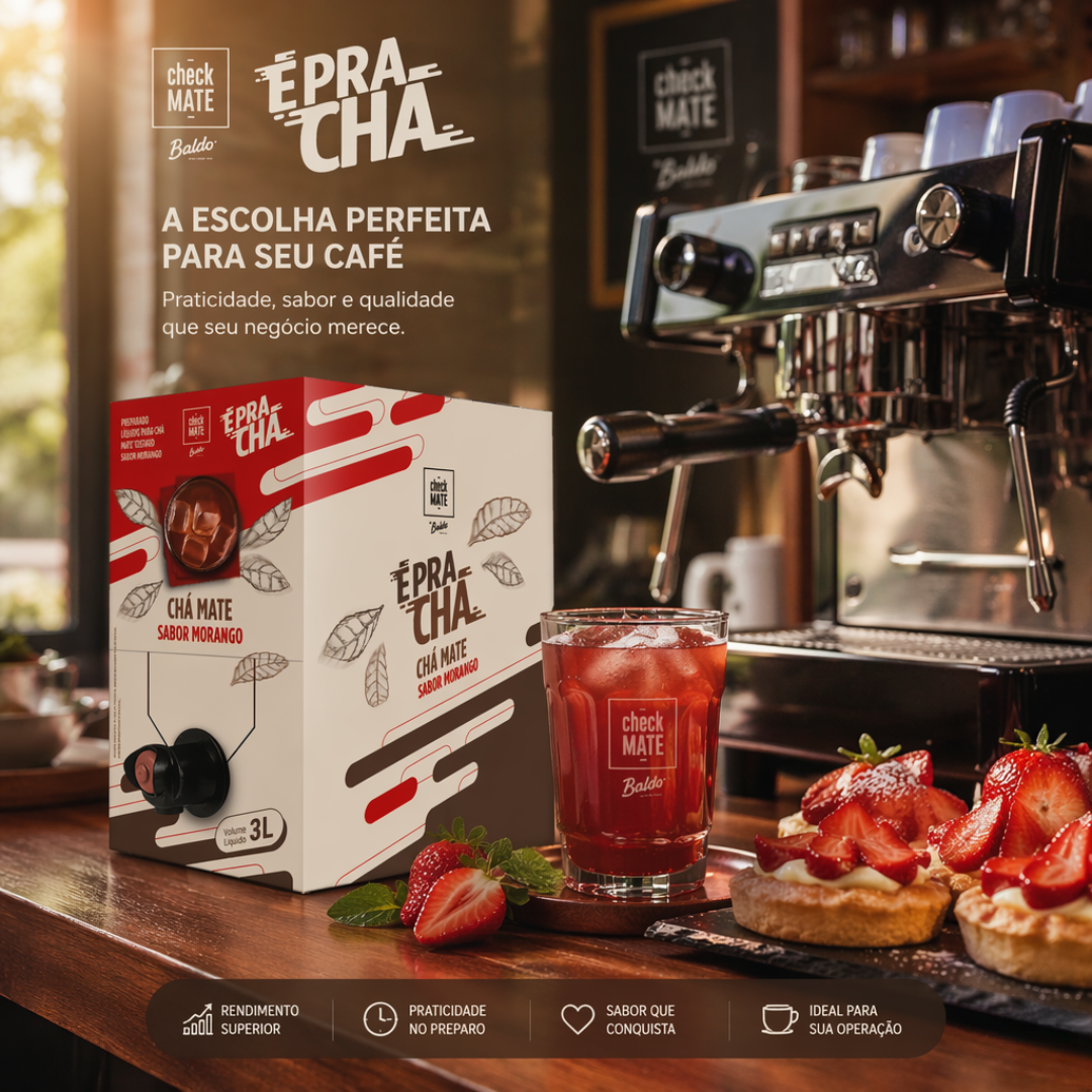 Xarope de Chá Mate sabor MORANGO Concentrado É Pra Chá 3 Litros - RENTE ATÉ 18 LITROS