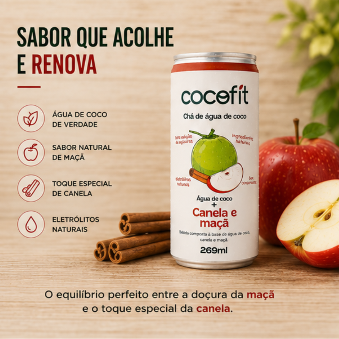 PACK CANELA E MAÇA COCOFIT CHÁ DE ÁGUA DE COCO - 269ML CADA