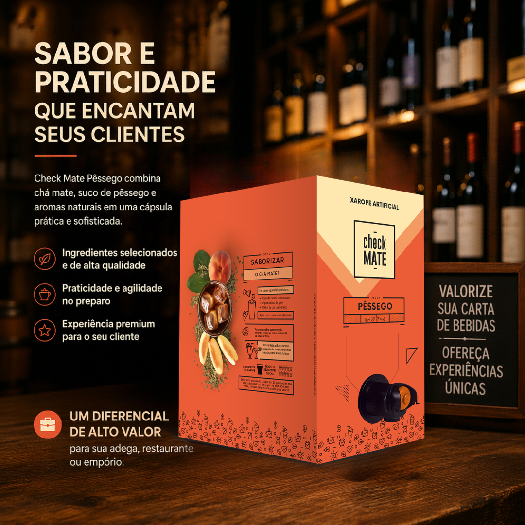 Check Mate Pêssego - Xarope para bebidas Baldo 3 LITROS - RENDE ATÉ 18 LITROS