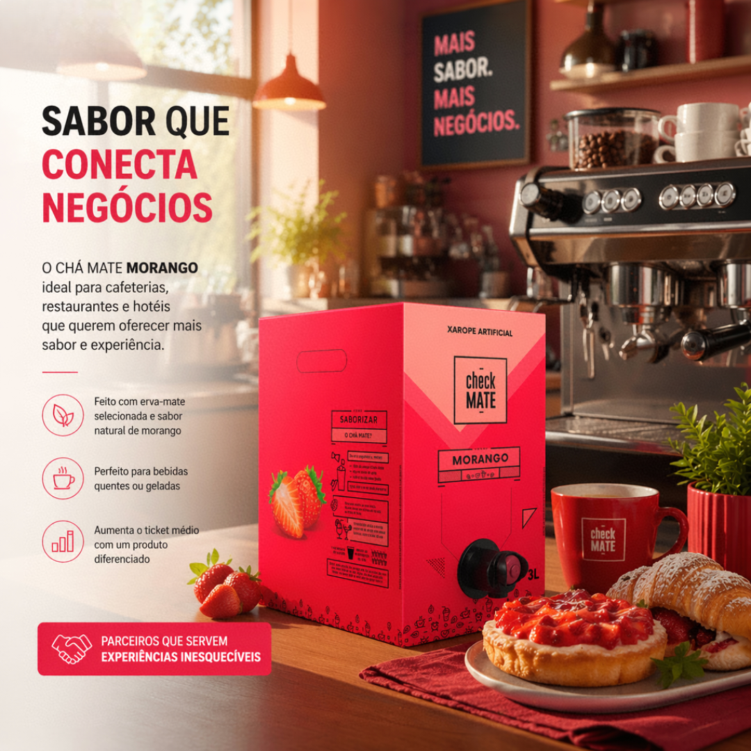 Check Mate Morango - Xarope para bebidas Baldo 3 LITROS - RENDE ATÉ 18 LITROS