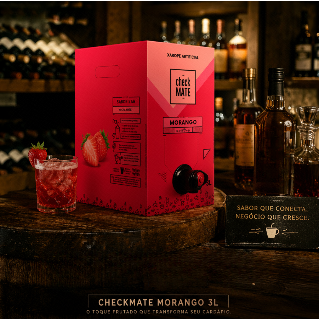 Check Mate Morango - Xarope para bebidas Baldo 3 LITROS - RENDE ATÉ 18 LITROS