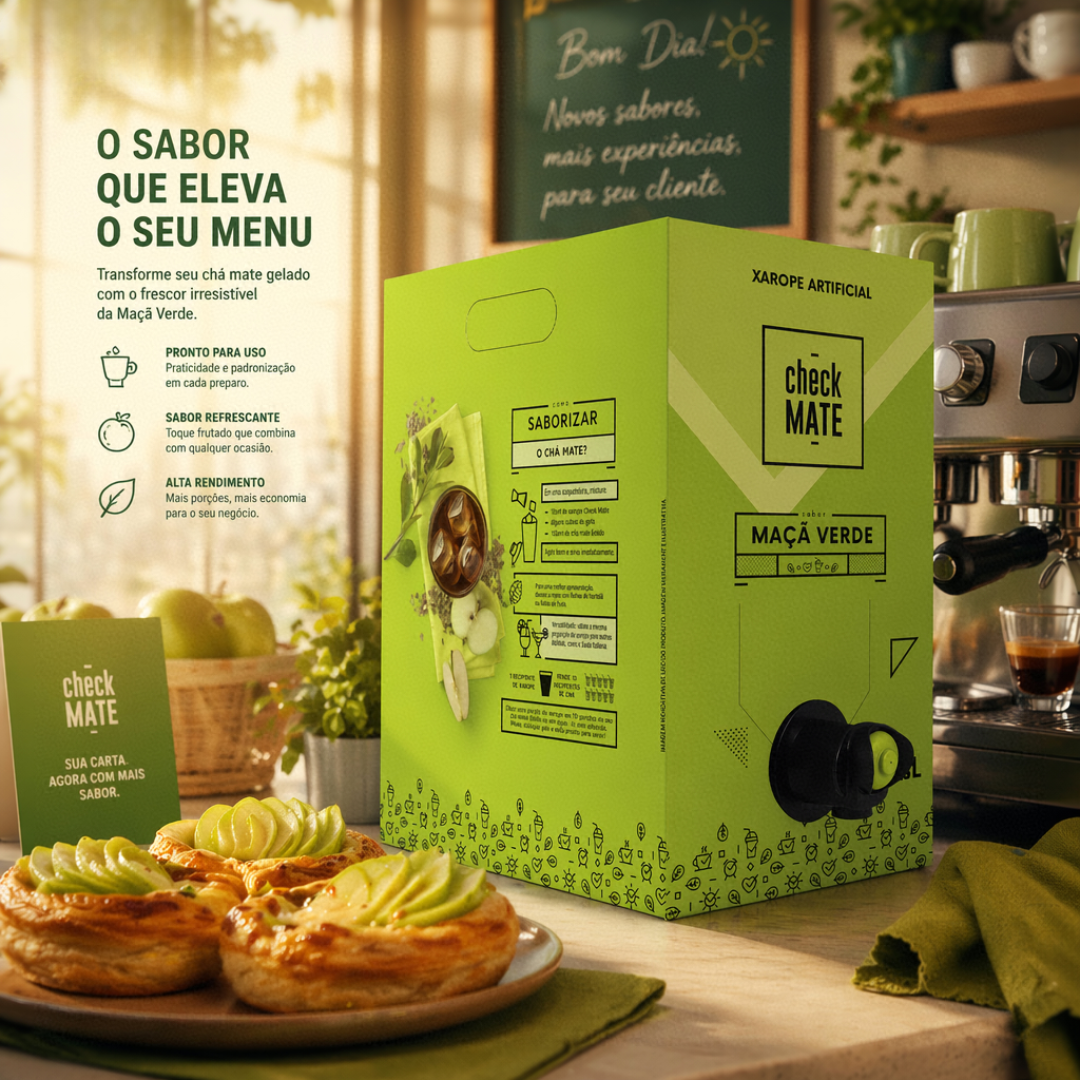 Check Mate Maça Verde - Xarope para bebidas Baldo 3 LITROS - RENDE ATÉ 18 LITROS