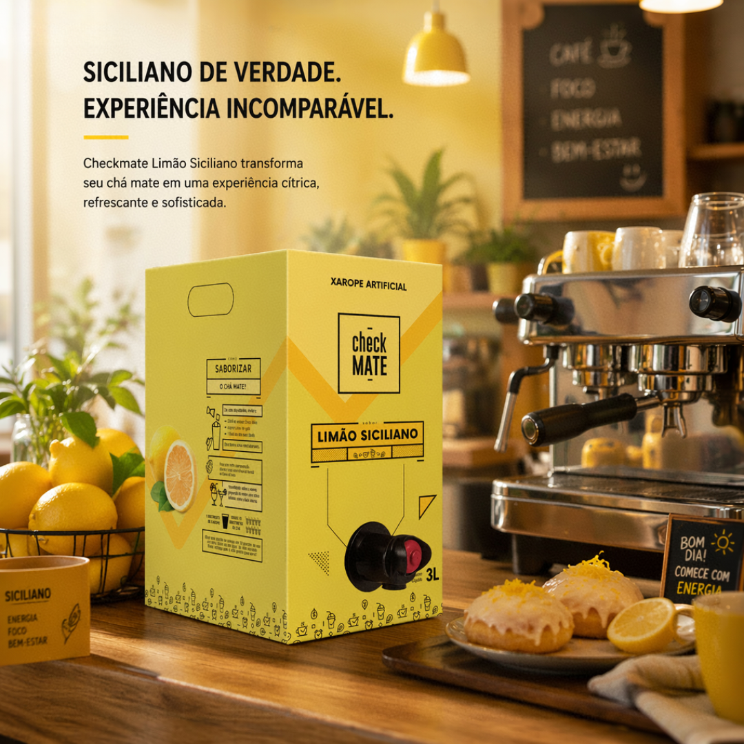 Check Mate Limão Siciliano - Xarope para bebidas Baldo 3 LITROS - RENDE ATÉ 18 LITROS