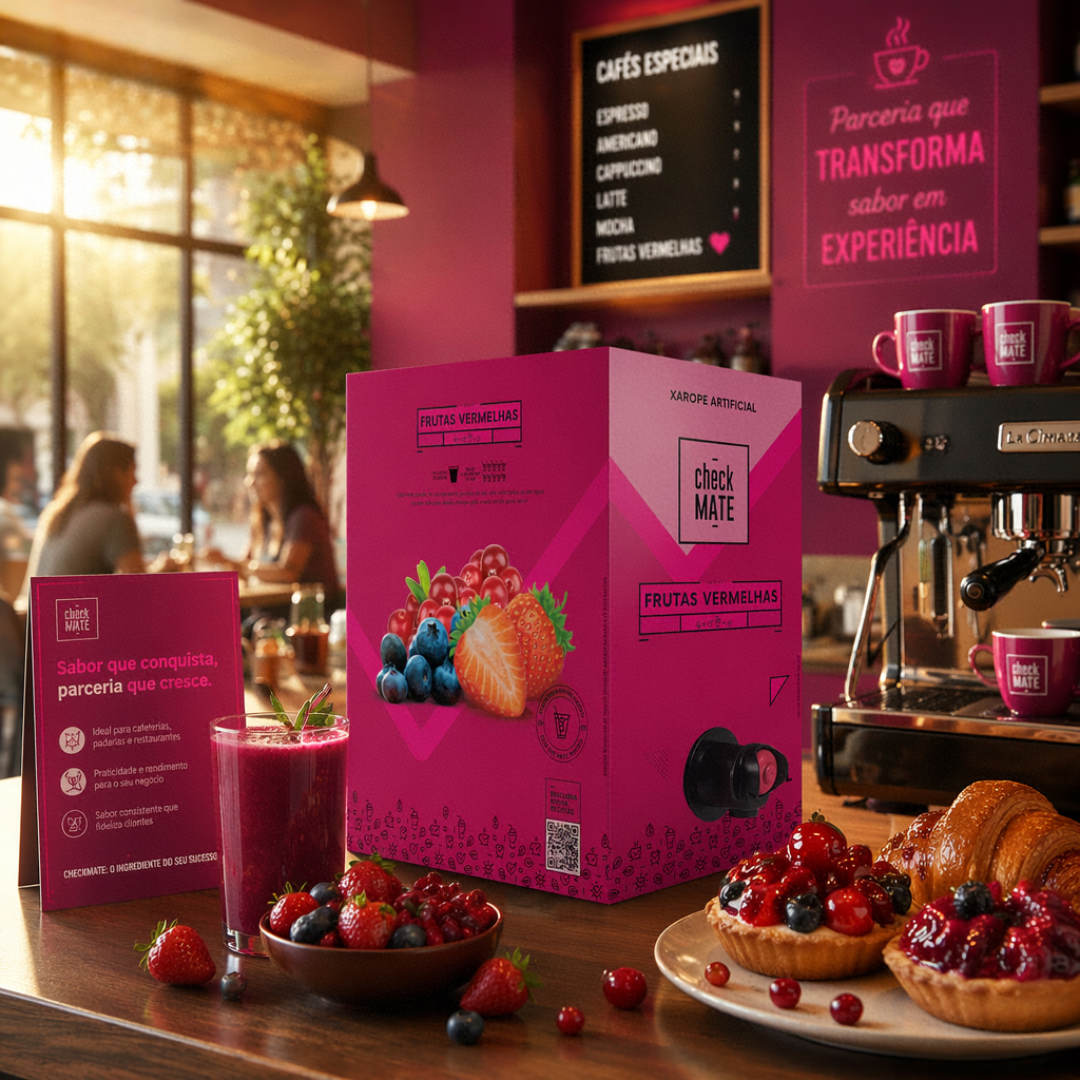 Check Mate Frutas Vermelhas - Xarope para bebidas Baldo 3 LITROS - RENDE ATÉ 18 LITROS