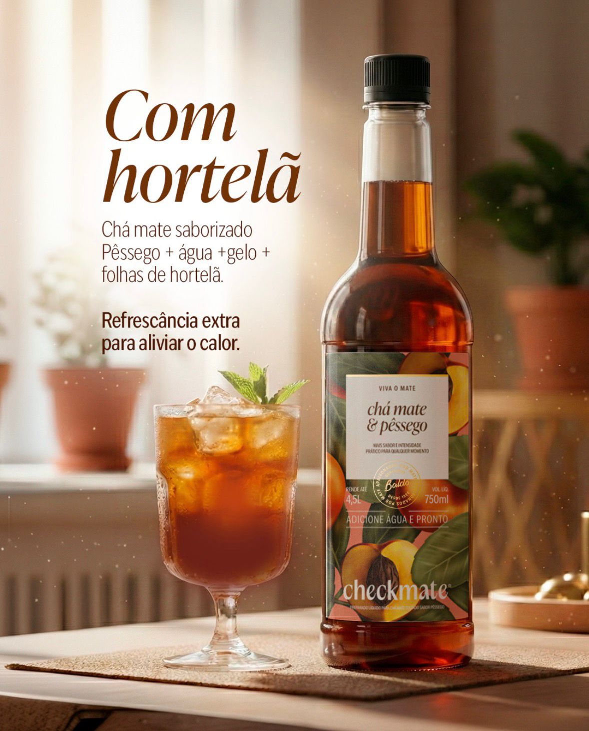 Xarope Chá Mate Pêssego Concentrado Garrafa 750ml