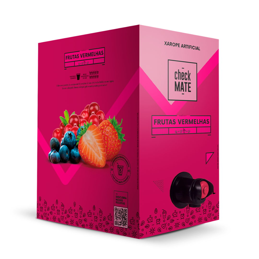 Check Mate Frutas Vermelhas - Xarope para bebidas Baldo 3 LITROS - RENDE ATÉ 18 LITROS
