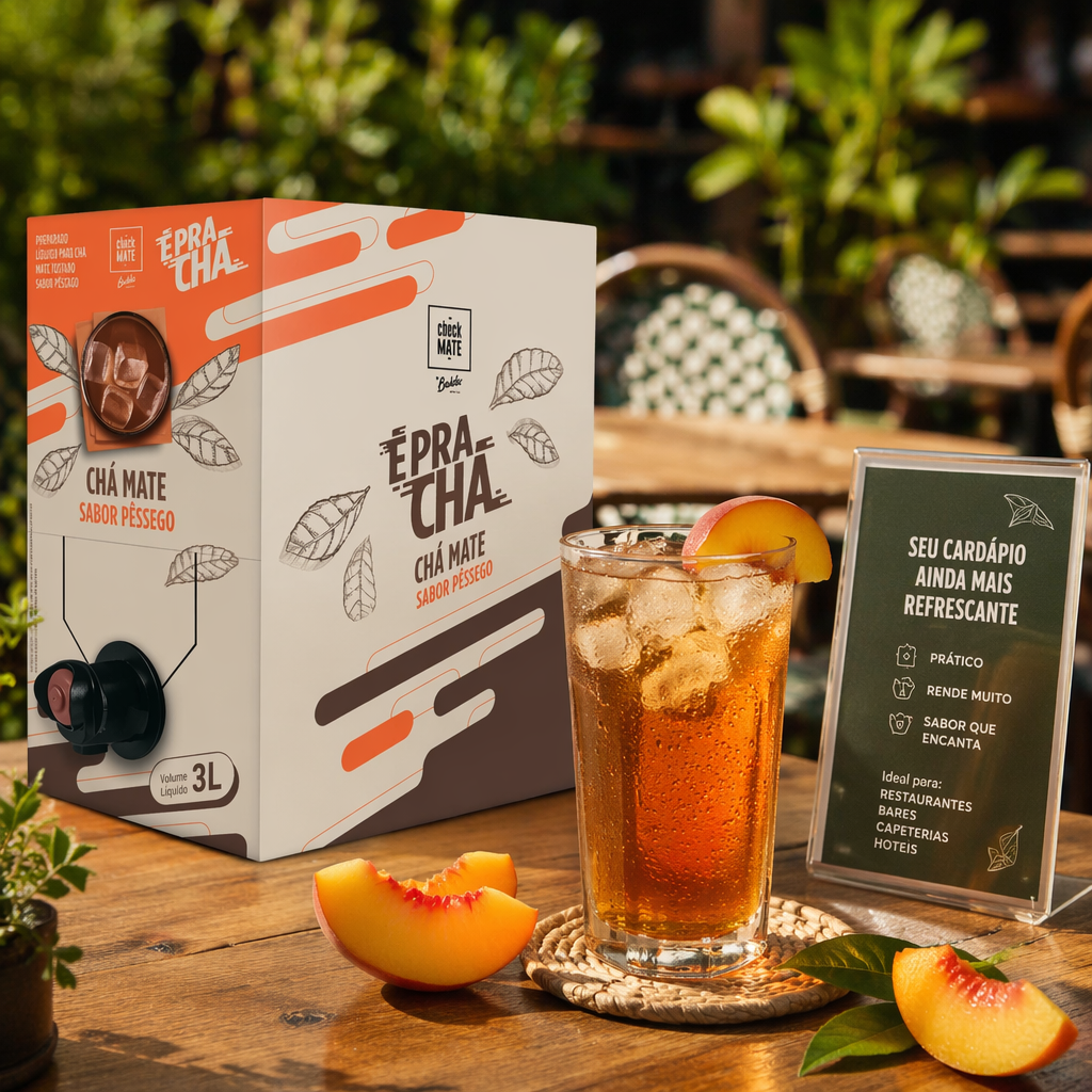 Xarope de Chá Mate sabor PÊSSEGO Concentrado É Pra Chá 3 Litros - RENDE ATÉ 18 LITROS