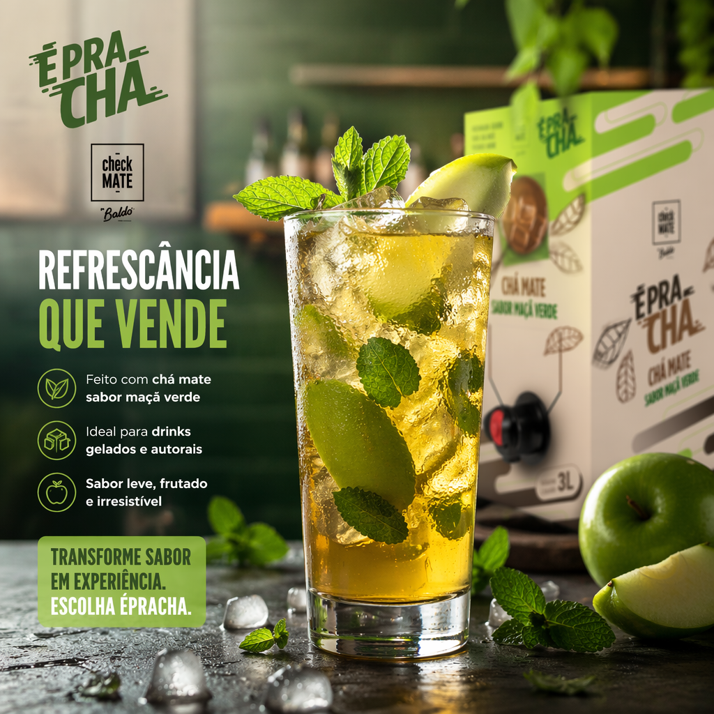 Xarope de Chá Mate sabor MAÇA VERDE Concentrado É Pra Chá 3 Litros - RENDE ATÉ 18 LITROS