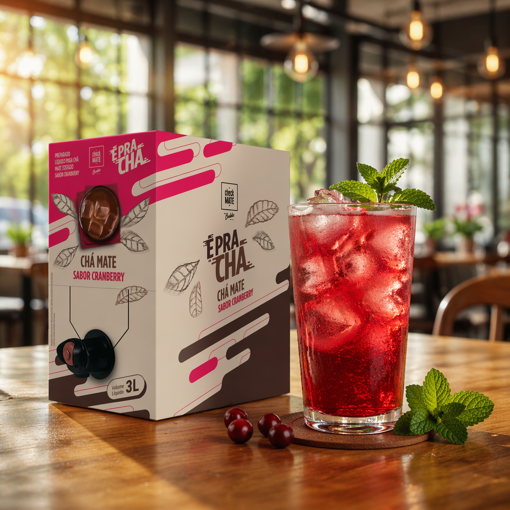 Xarope de Chá Mate sabor CRANBERRY Concentrado É Pra Chá 3 Litros - RENDE ATÉ 18 LITROS