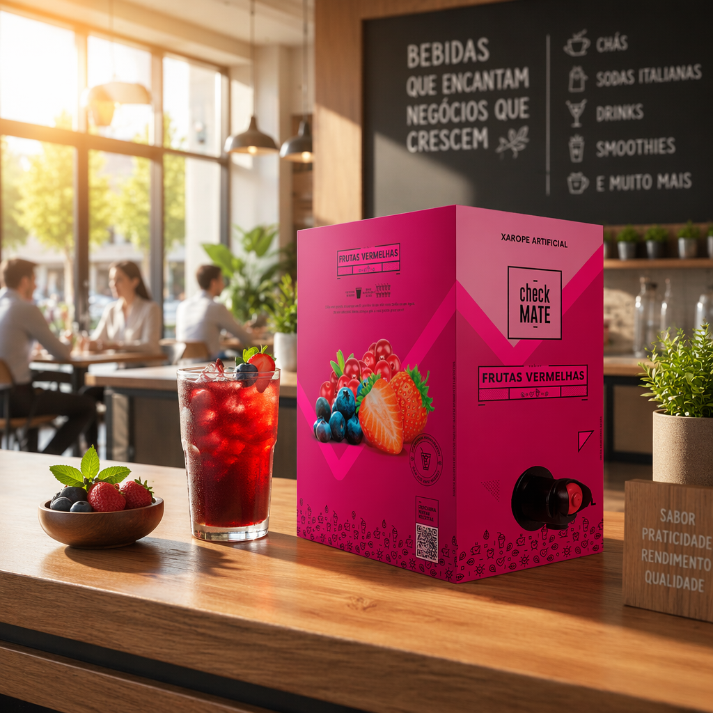 Check Mate Frutas Vermelhas - Xarope para bebidas Baldo 3 LITROS - RENDE ATÉ 18 LITROS