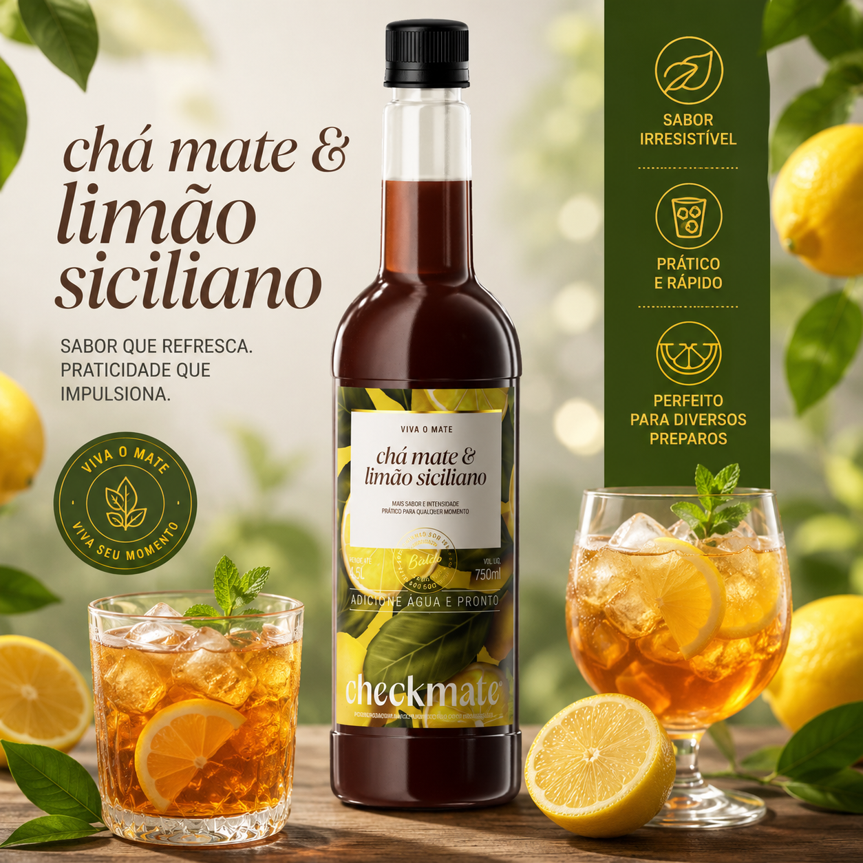 Xarope Chá Mate Limão Siciliano Concentrado Garrafa 750ml