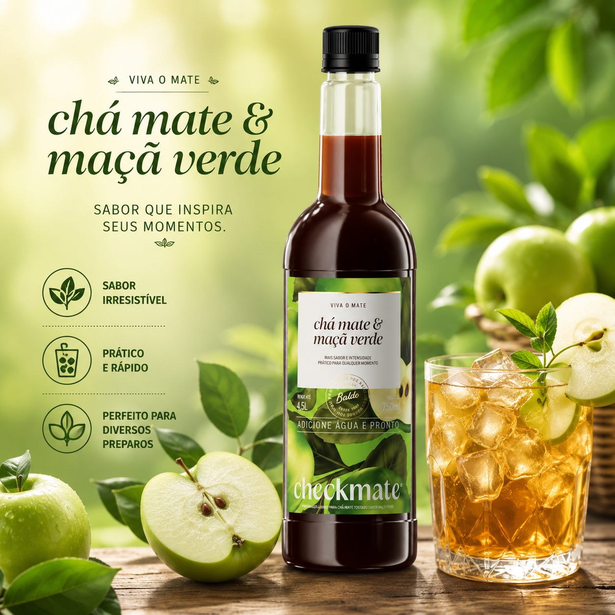 Xarope Chá Mate Maça Verde Concentrado Garrafa 750ml