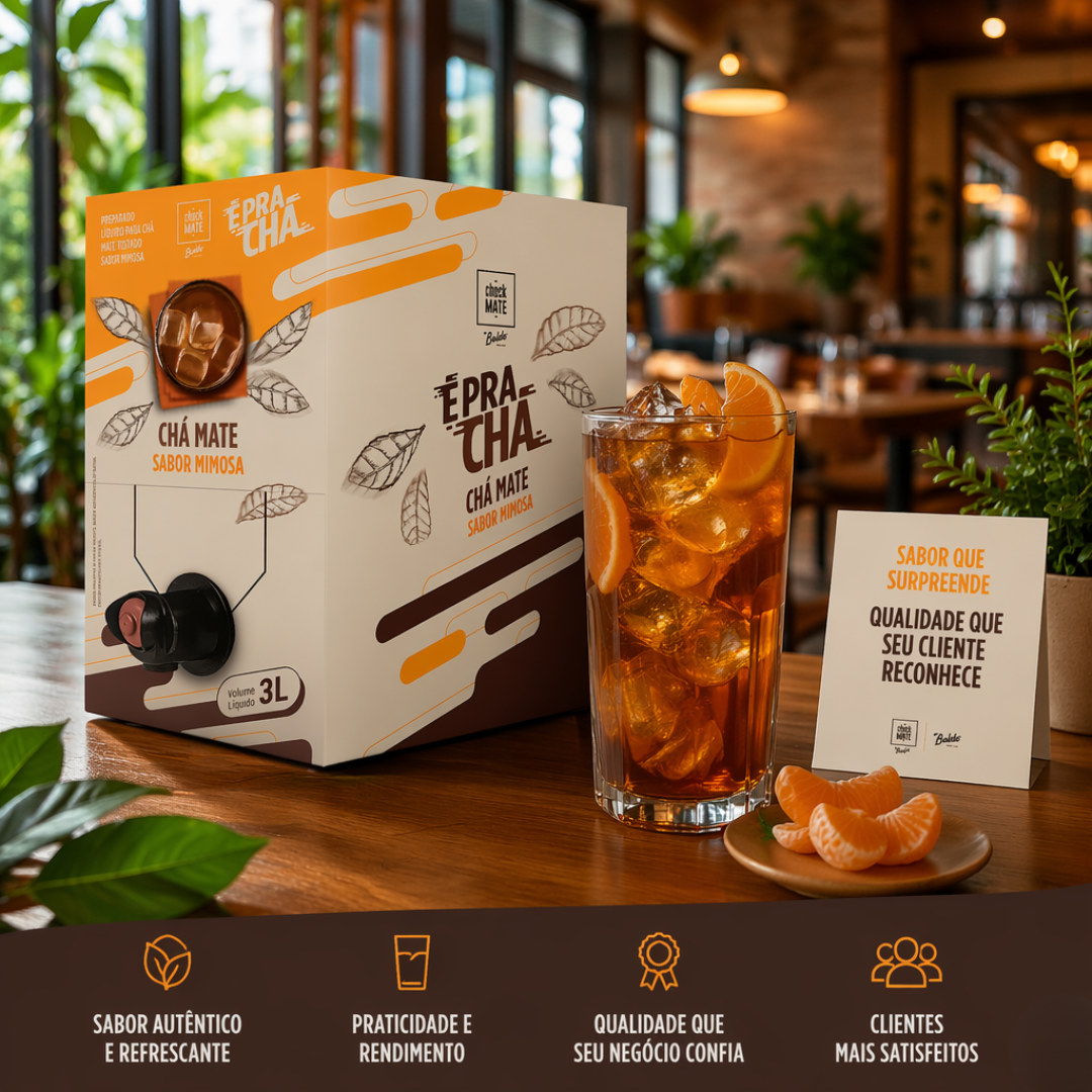 Xarope de Chá Mate sabor MIMOSA Concentrado É Pra Chá 3 Litros - RENDE ATÉ 18 LITROS