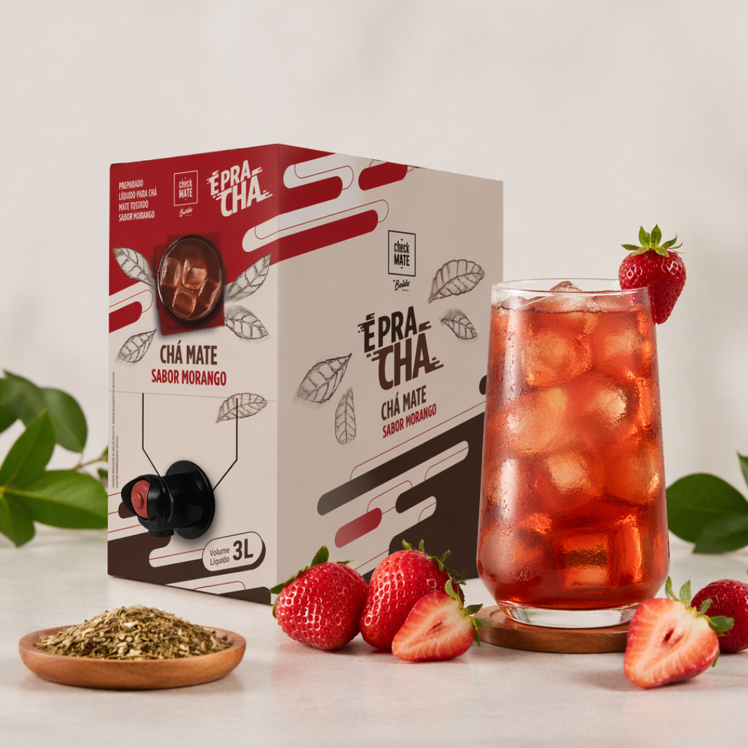 Xarope de Chá Mate sabor MORANGO Concentrado É Pra Chá 3 Litros - RENTE ATÉ 18 LITROS