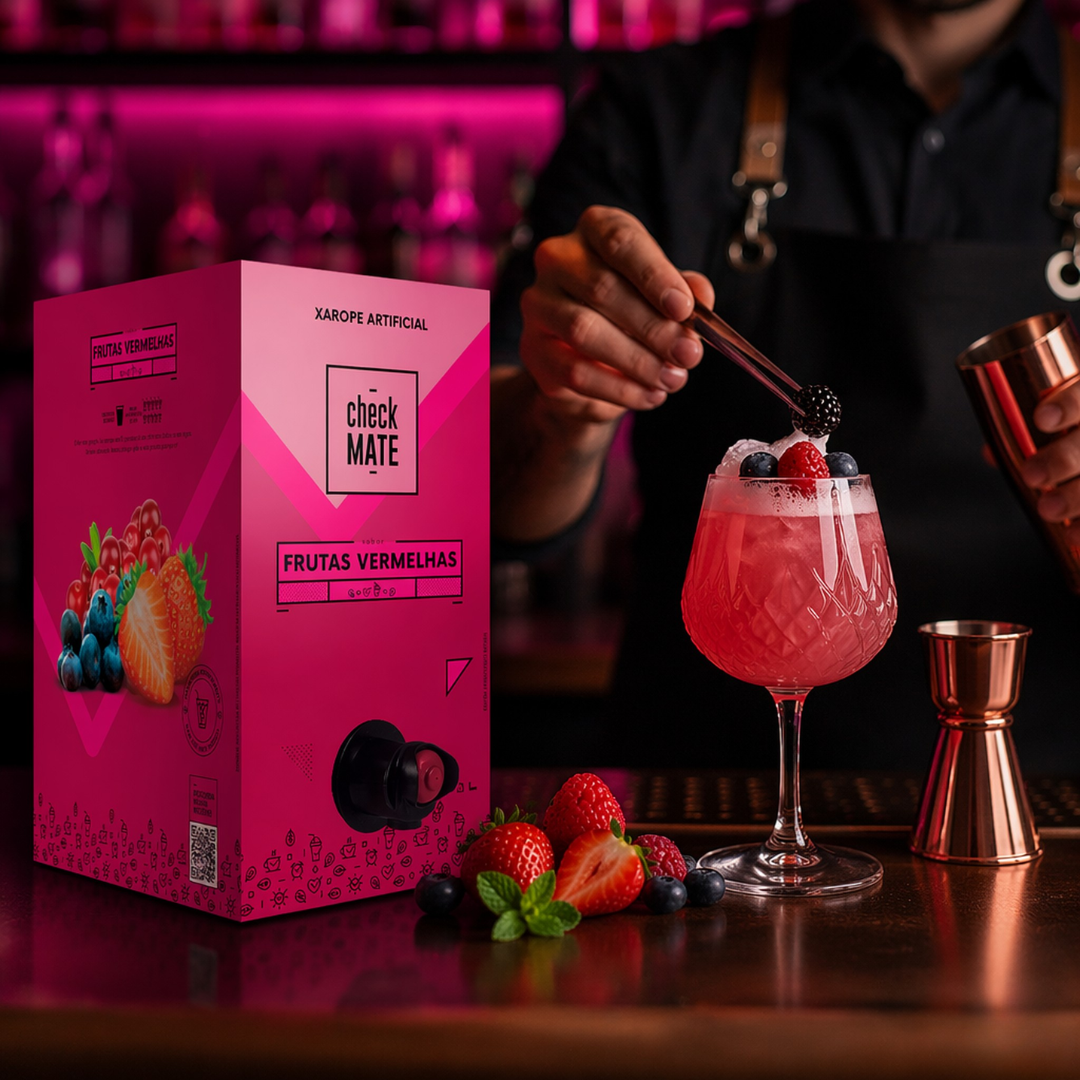 Check Mate Frutas Vermelhas - Xarope para bebidas Baldo 3 LITROS  - RENDE ATÉ 18 LITROS