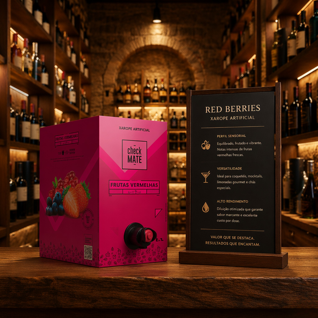 Check Mate Frutas Vermelhas - Xarope para bebidas Baldo 3 LITROS  - RENDE ATÉ 18 LITROS