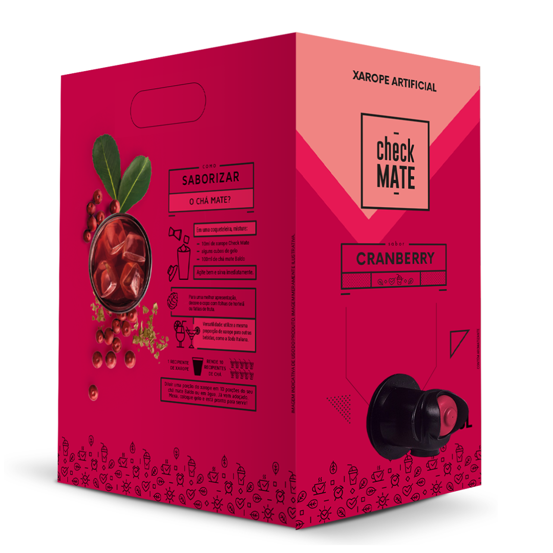 Check Mate Cranberry Xarope  para bebidas  Baldo 3 LITROS - RENDE ATÉ 18 LITROS