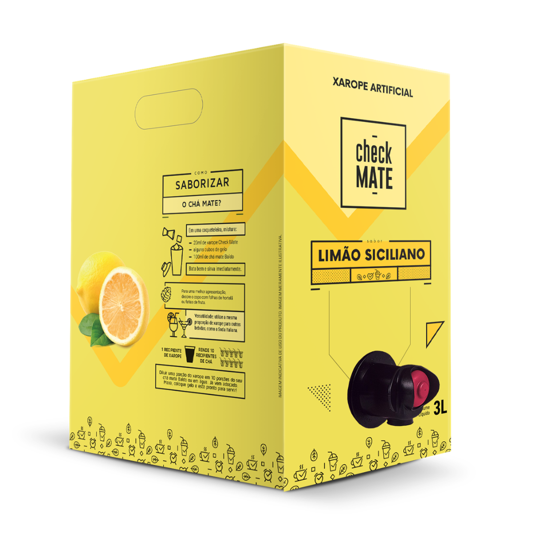 Check Mate Limão Siciliano - Xarope para bebidas Baldo 3 LITROS  - RENDE ATÉ 18 LITROS