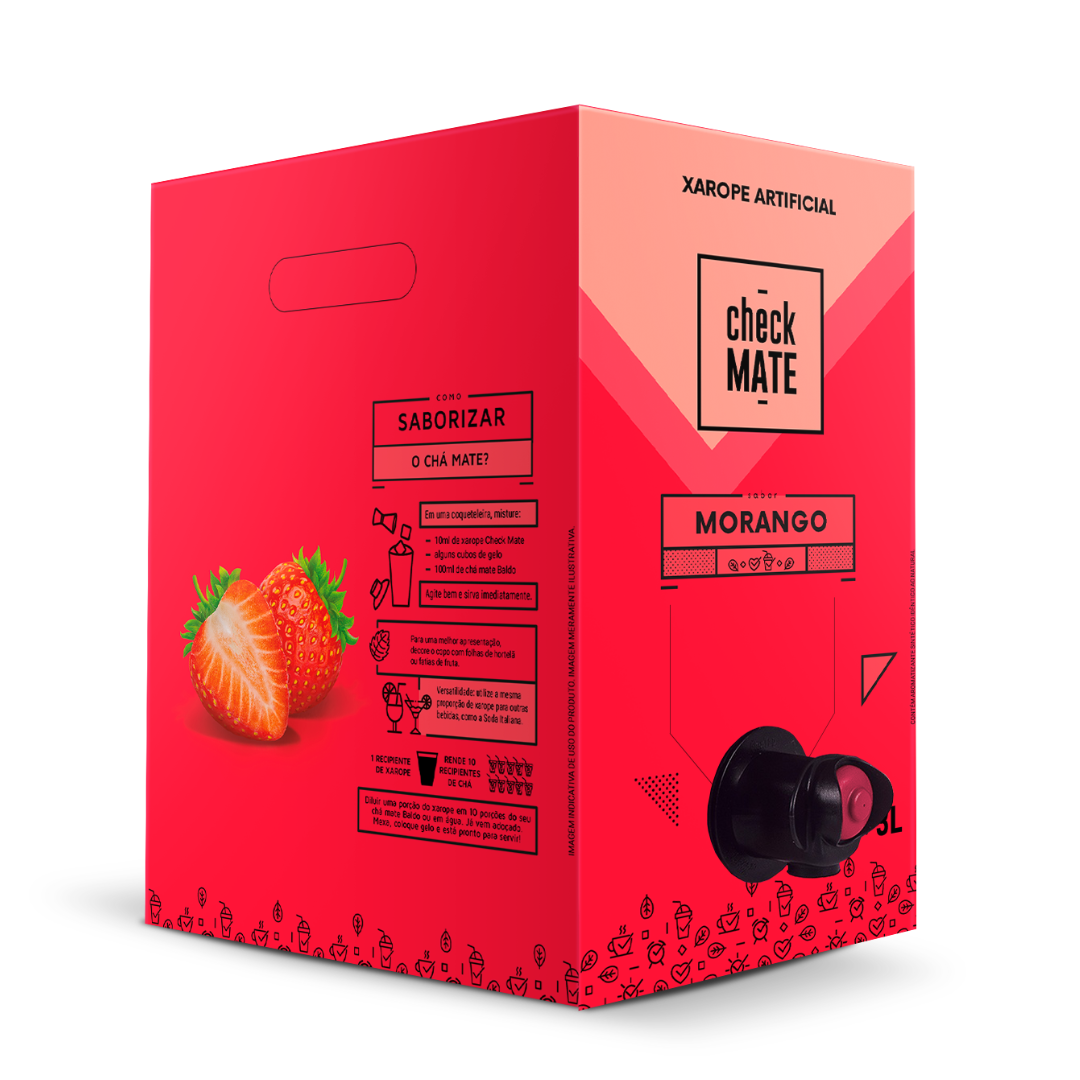 Check Mate Morango - Xarope para bebidas Baldo 3 LITROS  - RENDE ATÉ 18 LITROS