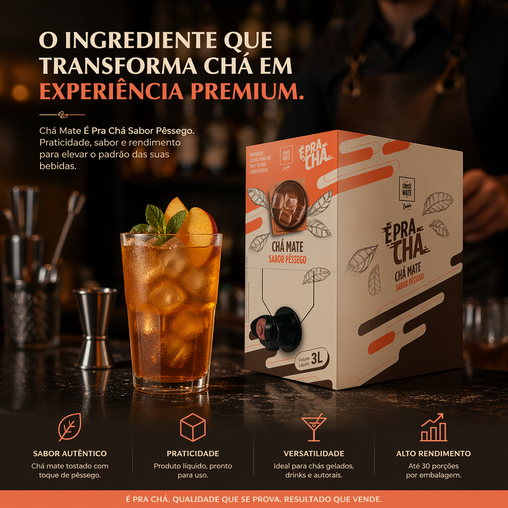 Xarope de Chá Mate sabor PÊSSEGO Concentrado É Pra Chá 3 Litros - RENDE ATÉ 18 LITROS