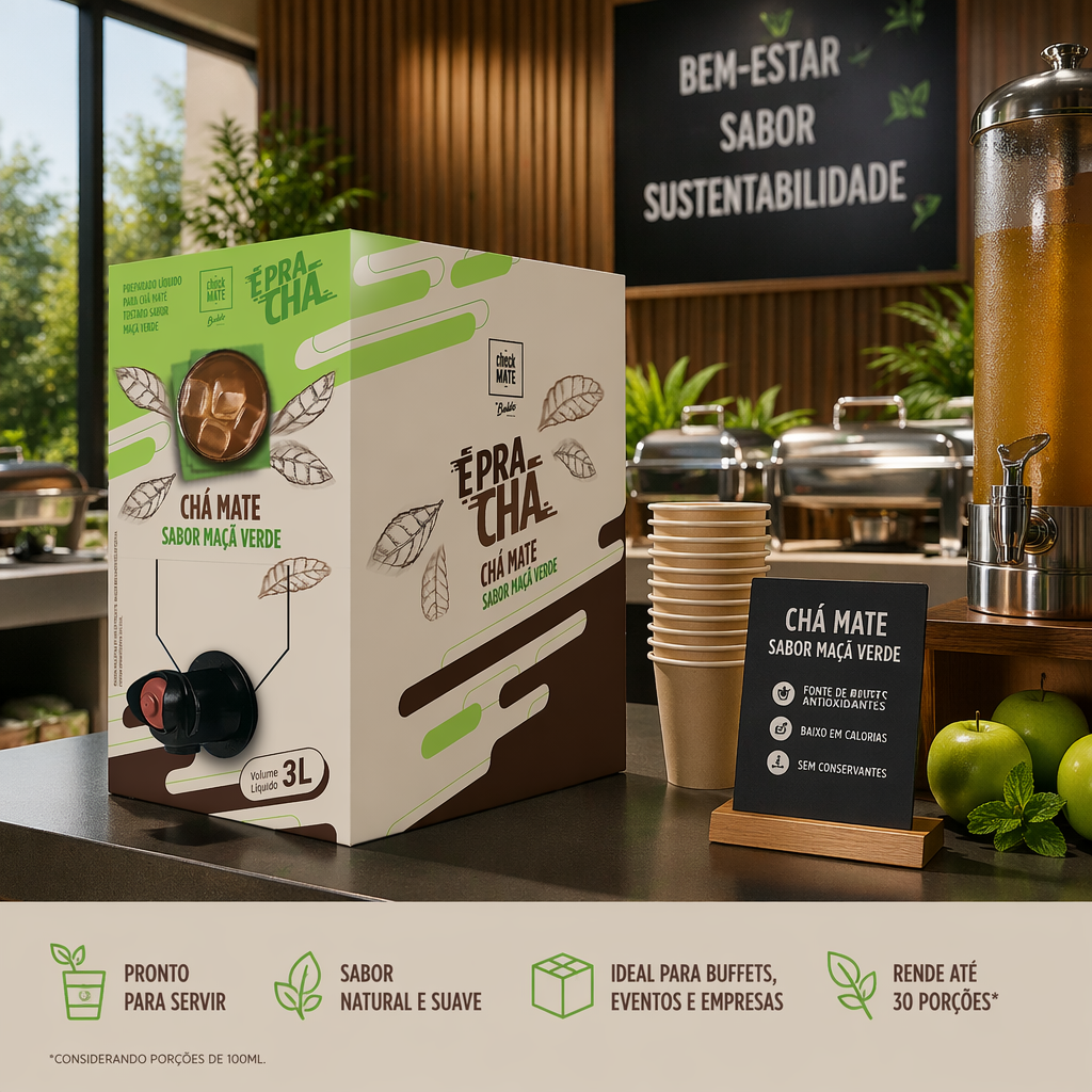 Xarope de Chá Mate sabor MAÇA VERDE Concentrado É Pra Chá 3 Litros - RENDE ATÉ 18 LITROS
