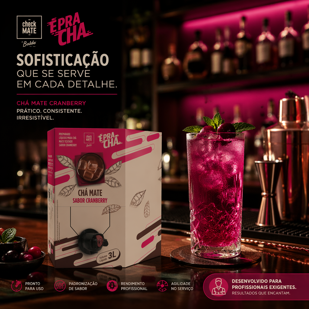 Xarope de Chá Mate sabor CRANBERRY Concentrado É Pra Chá 3 Litros - RENDE ATÉ 18 LITROS