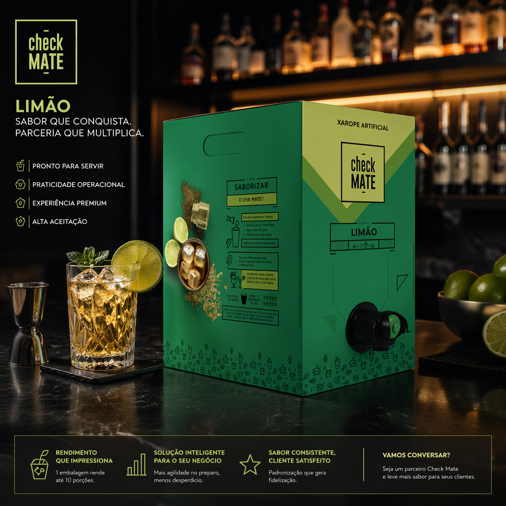 Check Mate Limão - Xarope para bebidas Baldo 3 LITROS  - RENDE ATÉ 18 LITROS