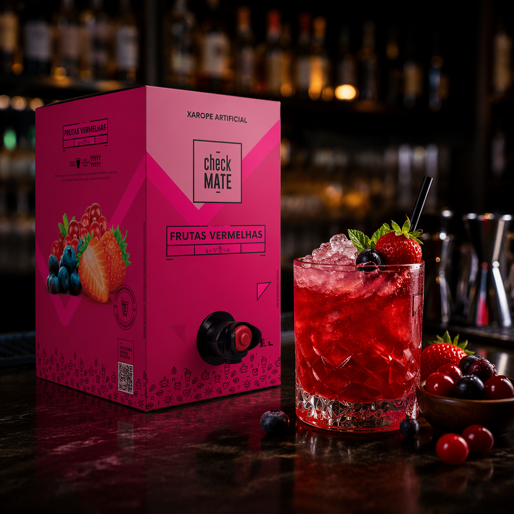 Check Mate Frutas Vermelhas - Xarope para bebidas Baldo 3 LITROS  - RENDE ATÉ 18 LITROS