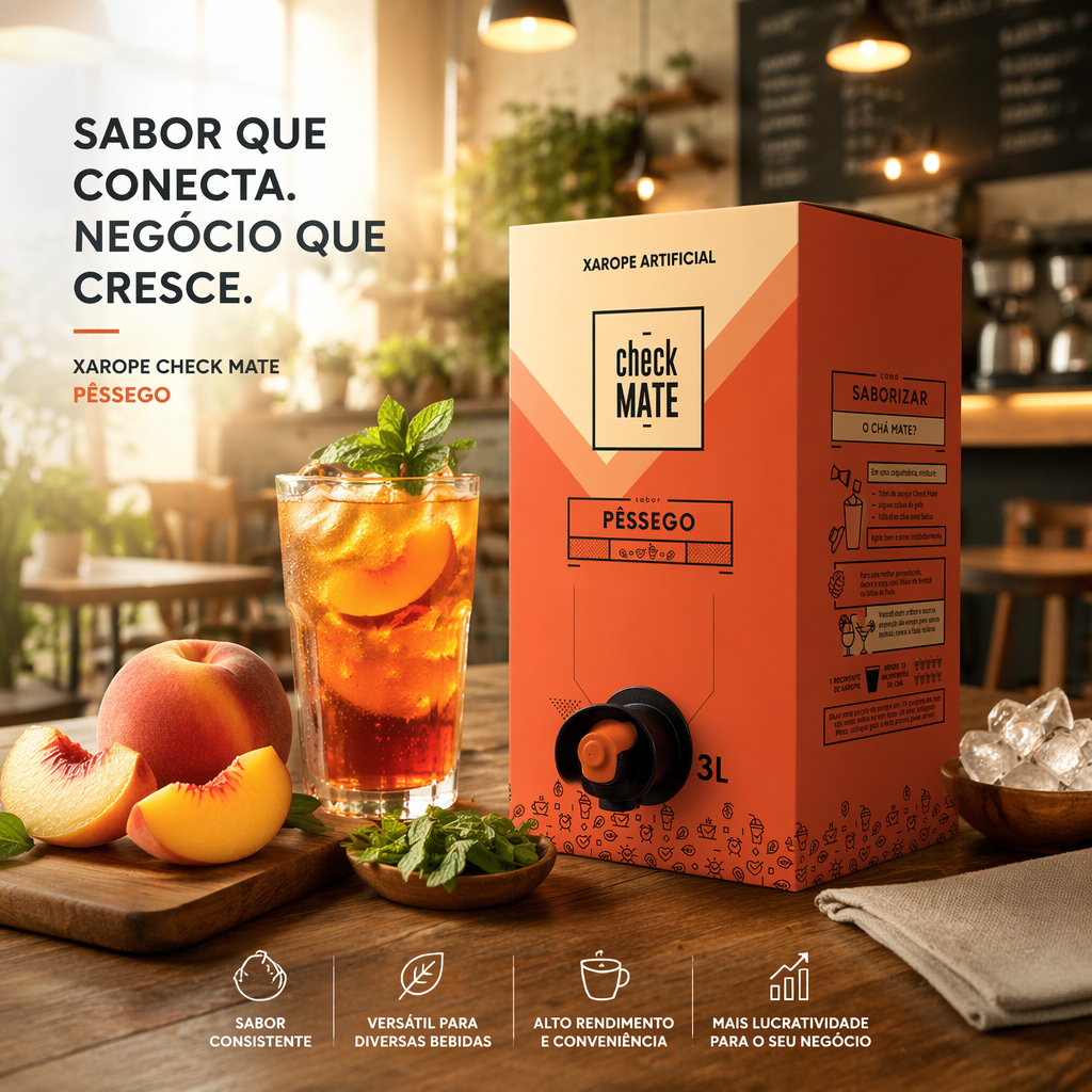 Check Mate Pêssego - Xarope para bebidas Baldo 3 LITROS  - RENDE ATÉ 18 LITROS