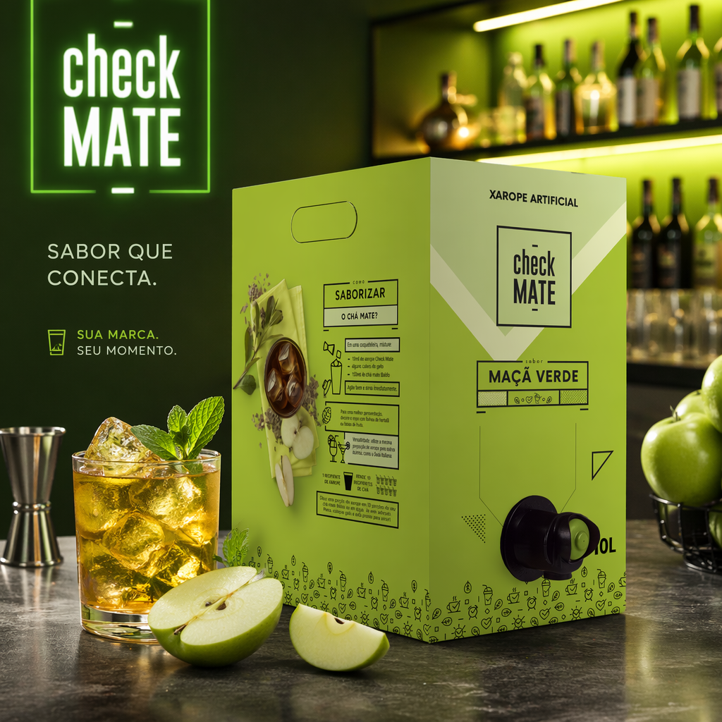 Check Mate Maça Verde - Xarope para bebidas Baldo 3 LITROS  - RENDE ATÉ 18 LITROS