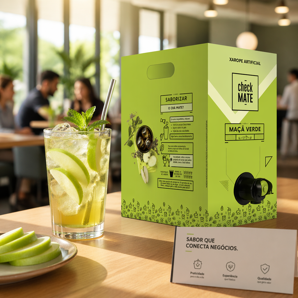 Check Mate Maça Verde - Xarope para bebidas Baldo 3 LITROS  - RENDE ATÉ 18 LITROS