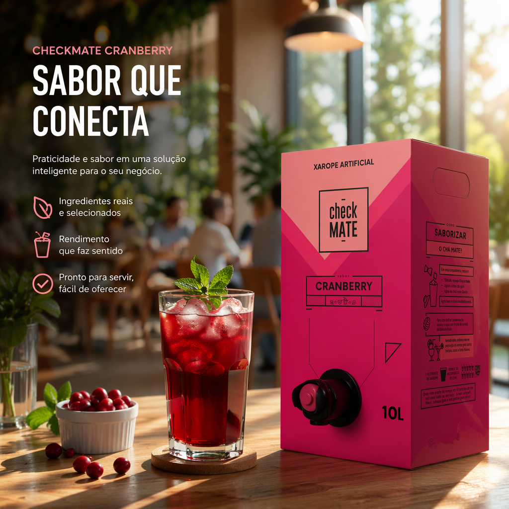 Check Mate Cranberry Xarope  para bebidas  Baldo 3 LITROS - RENDE ATÉ 18 LITROS